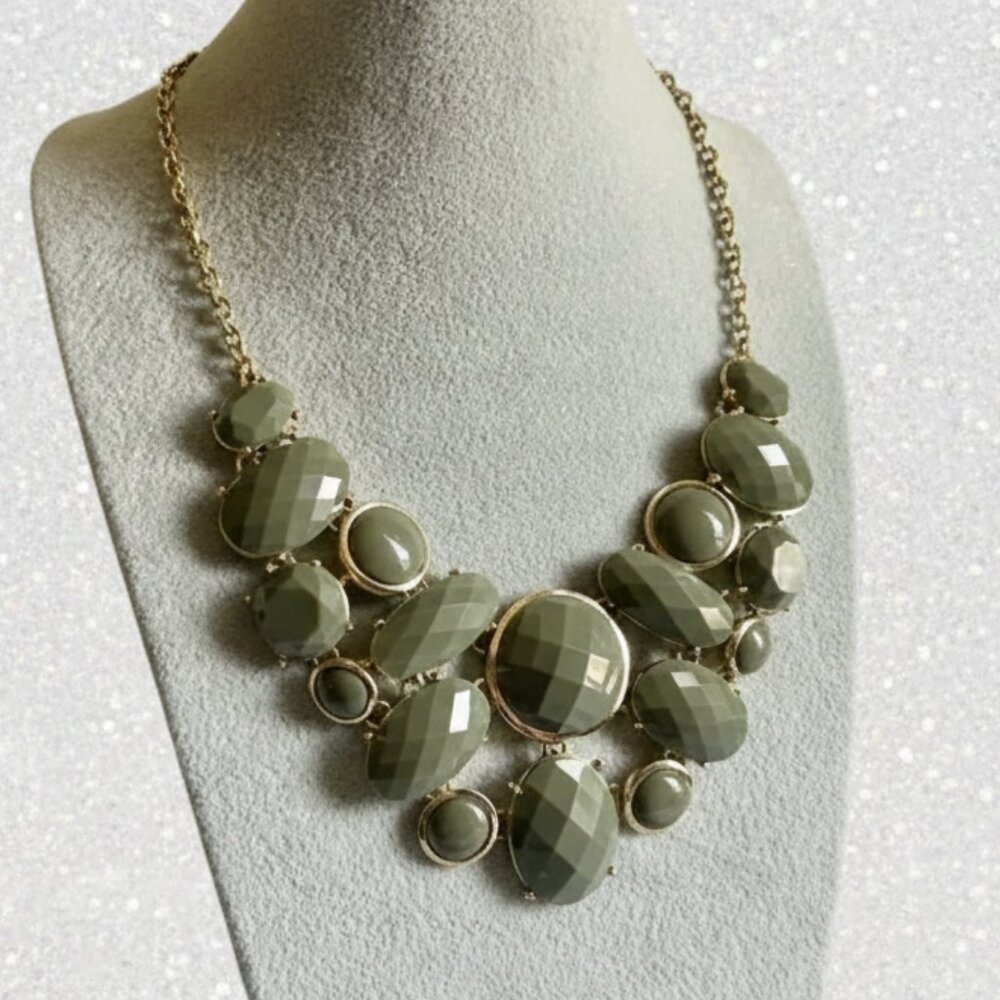Charming Charlie Signed Olive Green Statement Bib Necklace